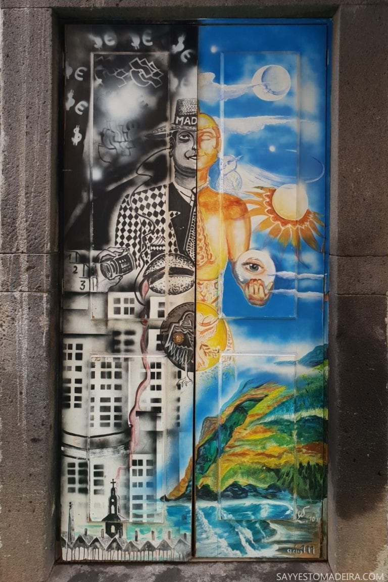 Co zobaczyć w Funchal: Stare Miasto - sztuka uliczna, murale i kolorowe drzwi Funchal. Projekt "Sztuka Otwartych Drzwi". Najpiekniejsze murale.