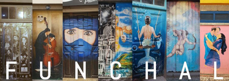 Funchal Gems: Painted doors on Rua de Santa Maria. Old Town street art project “Art of the Open Doors”: Kolorowe drzwi Funchal – Sztuka Otwartych Drzwi na ulicy Rua de Santa Maria. Sztuka uliczna na Starym Mieście w Funchal: #madeira #portugal #streetart