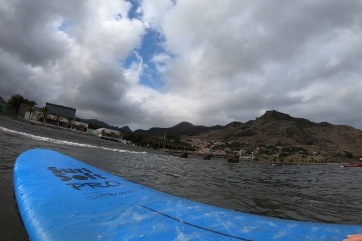 Surfing lessons in Madeira: Surfing for beginners in Machico, Madeira Island, Portugal. Aroundfreedom Surf School review.