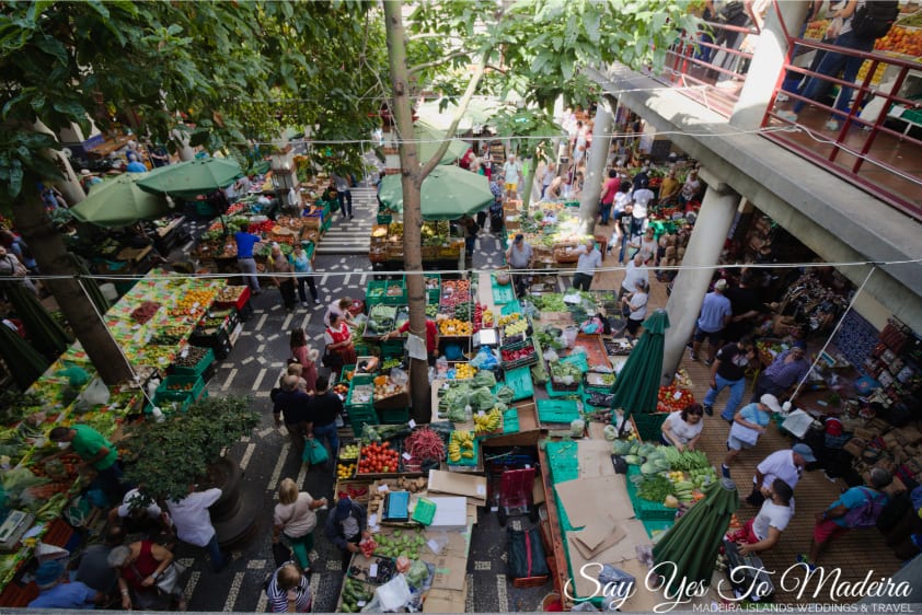 Funchal attractions: Mercado dos Lavradores - Farmer's Market Funchal. Fruit, vegetable, flower and fish market Madeira Island. Exotic fruit Madeira.